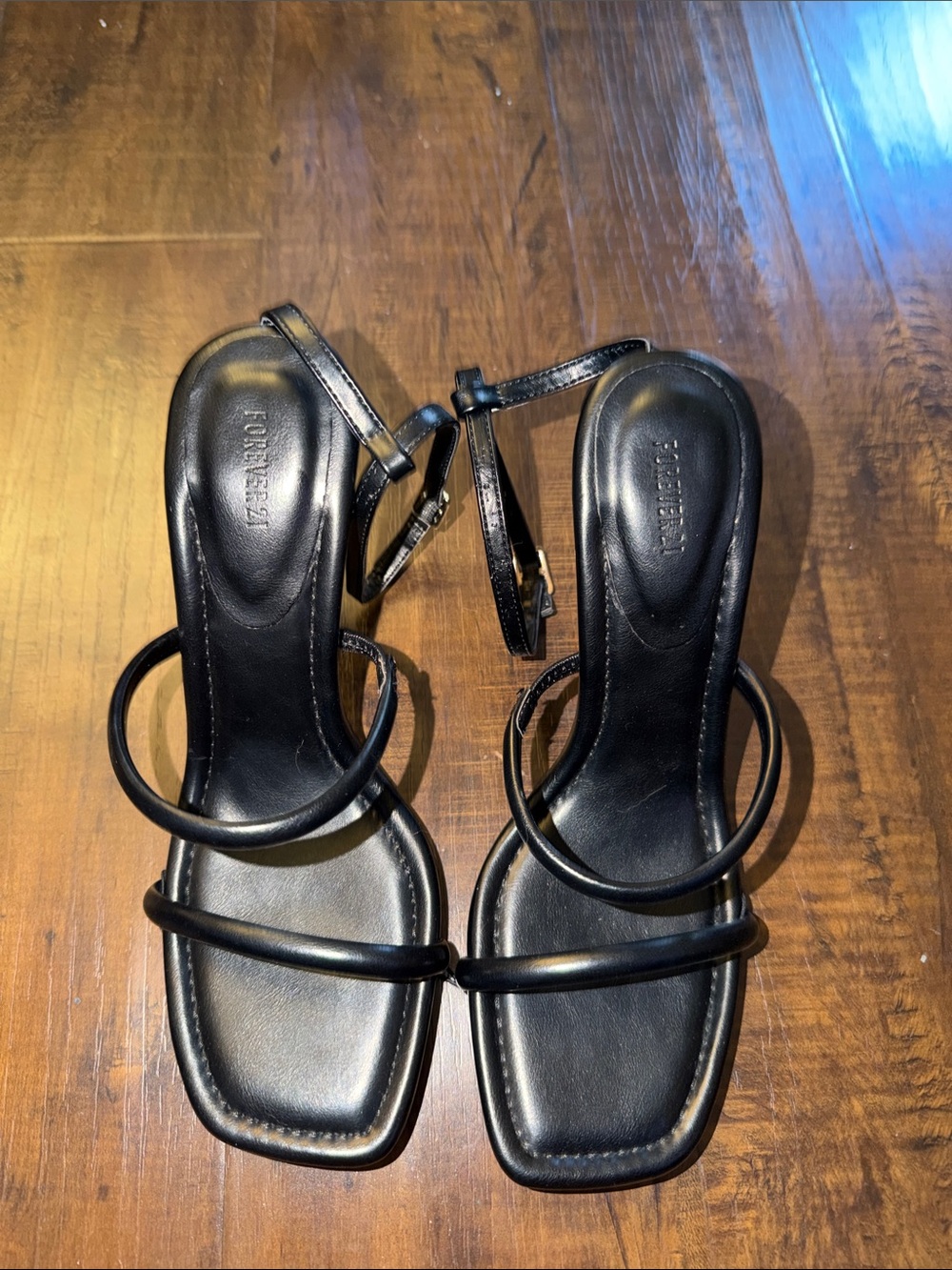 Forever 21 Black Strappy Square-Toe Heels